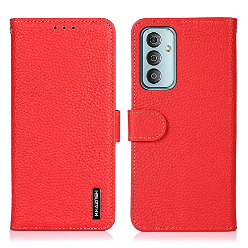 Coque Samsung Galaxy F23 en cuir litchi rouge avec porte-carte