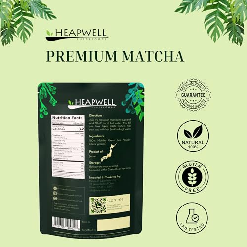 Heapwell Superfoods Japanese Matcha Green Tea Powder, 50g (50 servings) | Sourced from Shizuoka, Japan