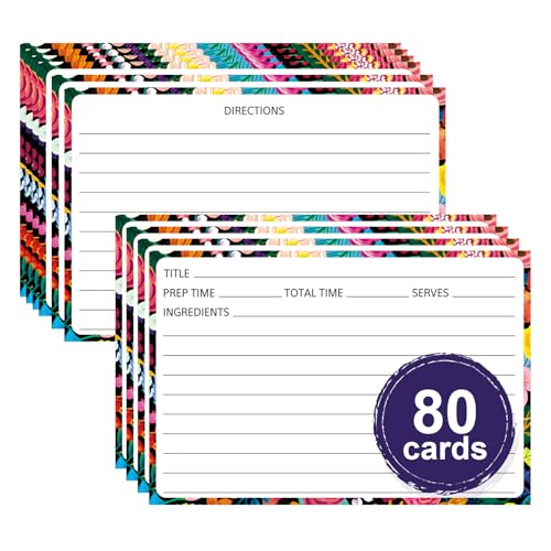 KiDEPOCH 80 Pack 4 x 6 inch Recipe Cards, Cooking Recipe Cards for Recipe Binder, Double-sided Recipe Cards with Lines for Weddings, Bridal Shower, Christmas Gifts Blooming Flowers Design