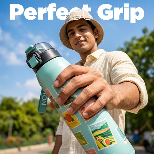 Image of Milton Steel Edge 600 Thermoware Water Bottle 500 ml with One Touch Safety Lock & Twin Lid Sip or Gulp,Long Hours Hot & Cold,Leak Proof,ISI Certified,Vacuum Insulated,for Office,Gym,School, Aqua Green