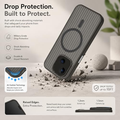 Image of keeshar MagPro Stripe case for Apple iPhone 13 /14 Black Frosted Transparent PC Hard Back Cover Camera & Body Protection|Anti Shock,Scratch Resistant Wireless Charging Compatible