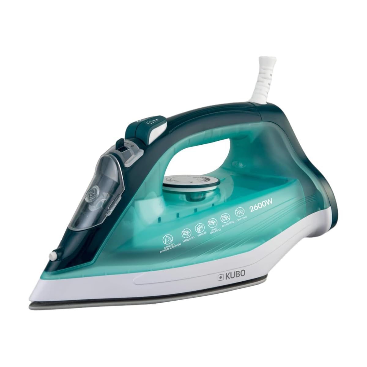 KUBO - Plancha de ropa a vapor - Suela de Cerámica - Golpe de Vapor 140g - Función de Autolimpieza - Depósito de Agua 320 ml - Potencia 2600W