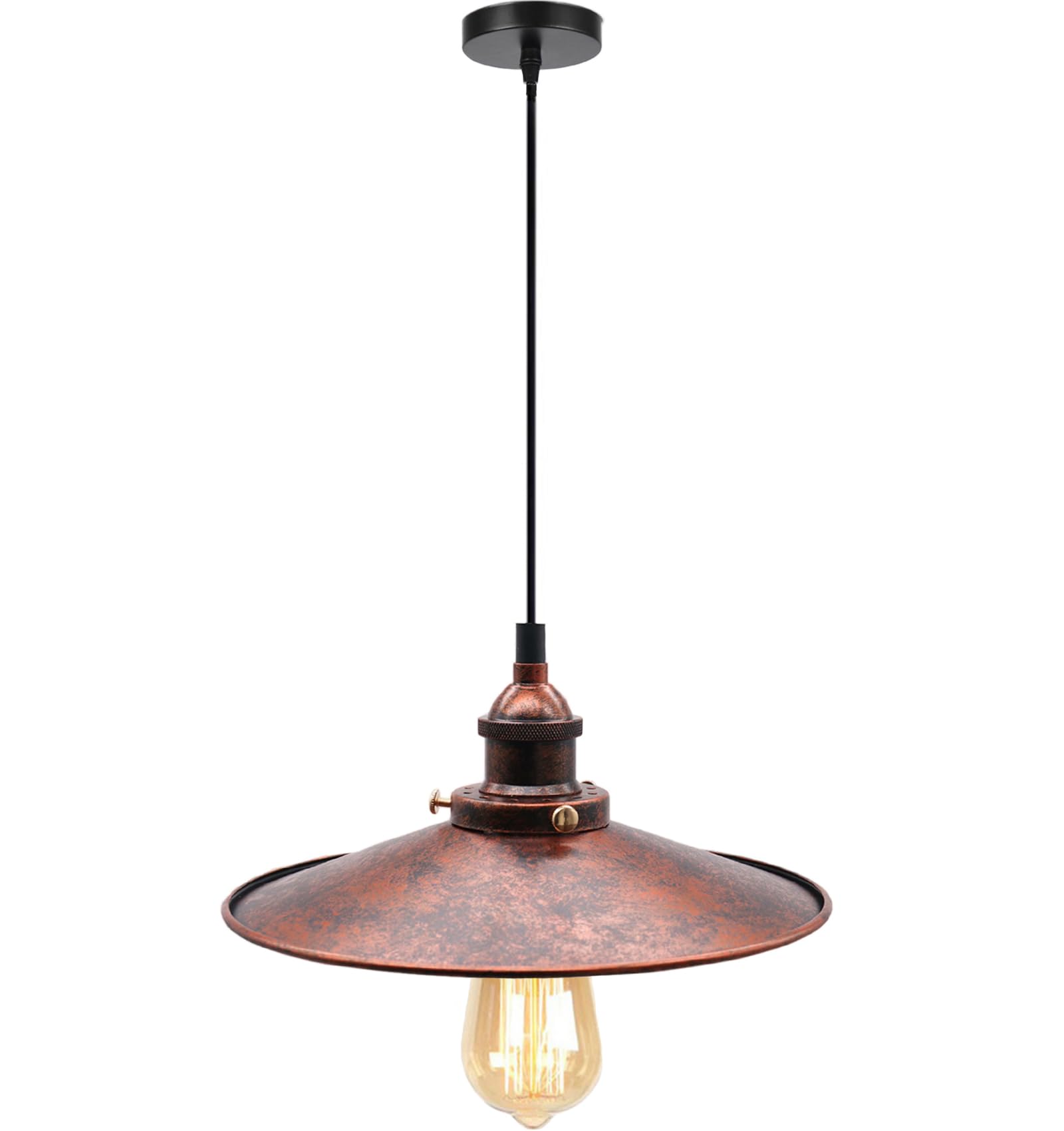 Lampadario a Sospensione Vintage Ombrellone E27 - Stile Industriale Plafoniera Interna Luce da Soffitto Color Ruggine 26 cm - Materiale Metallo - Non Include lampadina