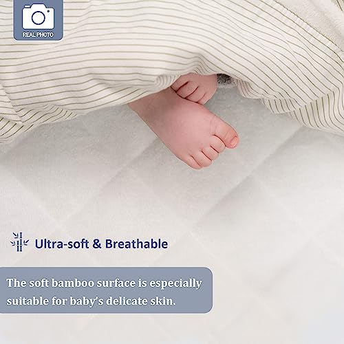 Waterproof Crib Mattress Protector, Bamboo Quilted Terry Top Fitted Baby Mattress Cover, Soft And Breathable White Toddler Mattress Pad 52"×28", 2 Pack #TOP6