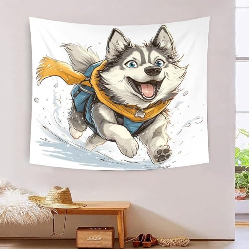Tapisserie murale Huskies tissu 3D art mural geant pour deco salon