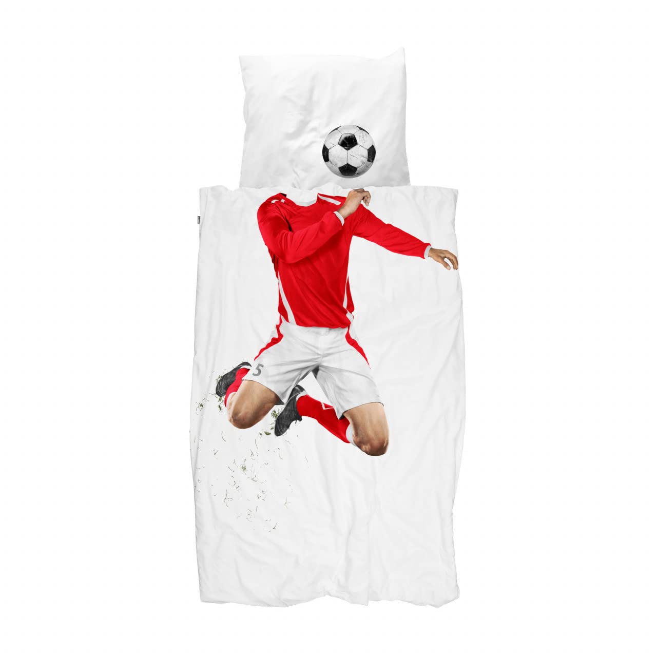 Snurk® - Kinder Bettwäsche Set, Soccer Champ Red Bettwäsche, 135 x 200 cm, inkl. 1 Kissenbezug 80 x 80 cm, aus 100% Bio-Baumwolle