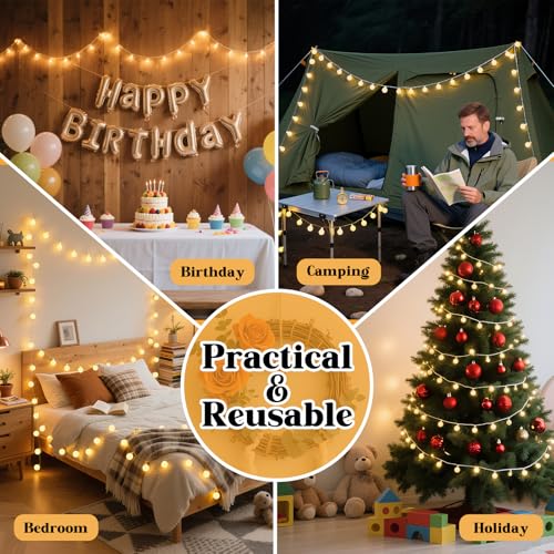 String Lights for Bedroom, 200 LED Globe Plug in Fairy Lights, 66FT Connectable Warm White Twinkle Lights with 8 Lighting Modes, Cozy Bed & Wall Decor, Waterproof for Outdoor Use by PJT - Image 6