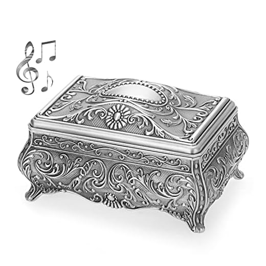 ELLDOO Vintage Metal Music Box, Wind Up Musical Jewelry Box Keepsake Box, Small Trinket Jewelry Storage Box Gift for Girl Women (Tune: You are My Sunshine)