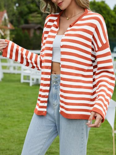 Image of UNCLECAT Womens Striped Cardigan Long Sleeve Button Down Knit Tops | 2026 Fall Winter Trendy,Casual,Cute Lightweight Sweaters,Cozy Soft,Open Front Top,loose fit