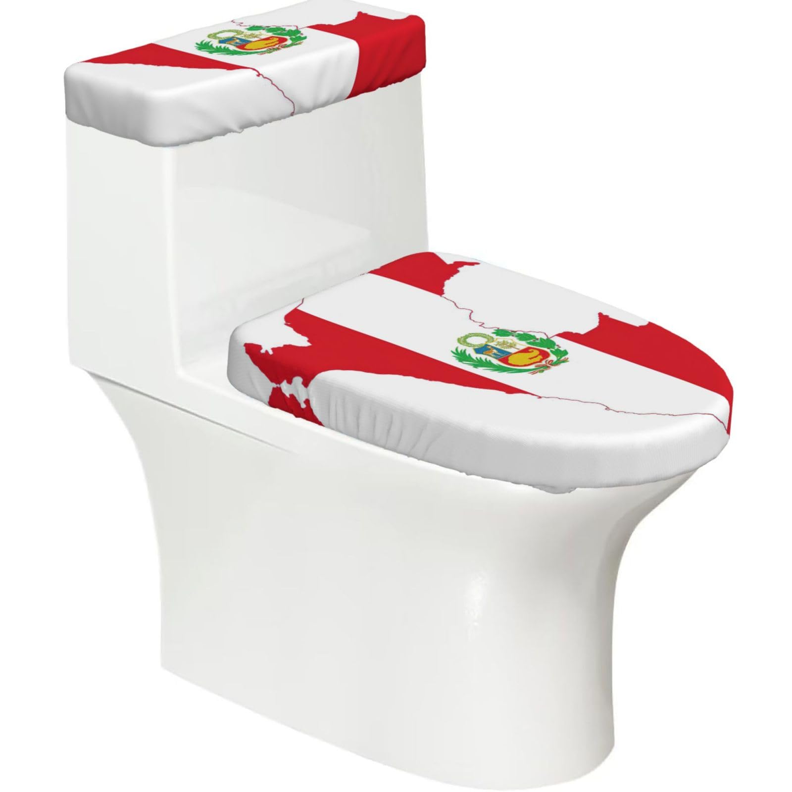 Peru Flag Map Printed Toilet Tank and Lid Cover Set of 2 for Most Bathrooms, Fits Elongated Round Toilets