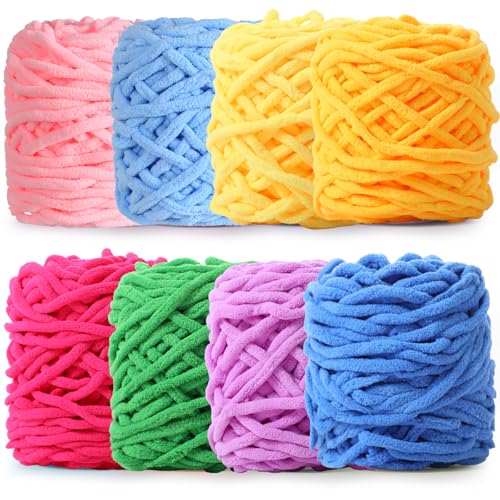 Image of Buryeah 8 Pack Chunky Chenille Yarn for Crocheting Soft Thick Fluffy Yarn for Hand Knitting Bulky Velvet Blanket Plush for Weaving DIY Crafts Each 3.5 oz 55 Yards (Novel Colors)