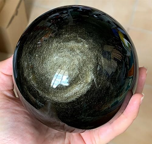 Gold Obsidian Ball Golden Double Eye Lucky Crystal Home Office Decor Craft Gifts Ornaments Ornaments (Size : 3-3.5kg)