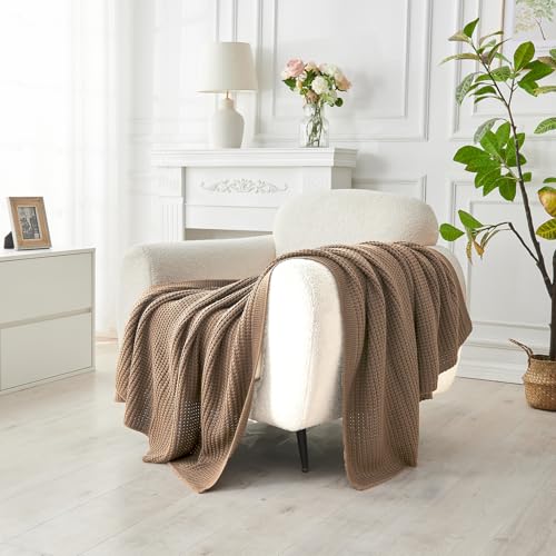 Douceur Light Brown Throw Blanket for Couch, Soft Chunky Cable Knit Throw Blanket, Classic Fisherman's Rib Stitch Pattern Throw for Living Room Gift, 50"X60" by Douceur - Used condition - Image 2