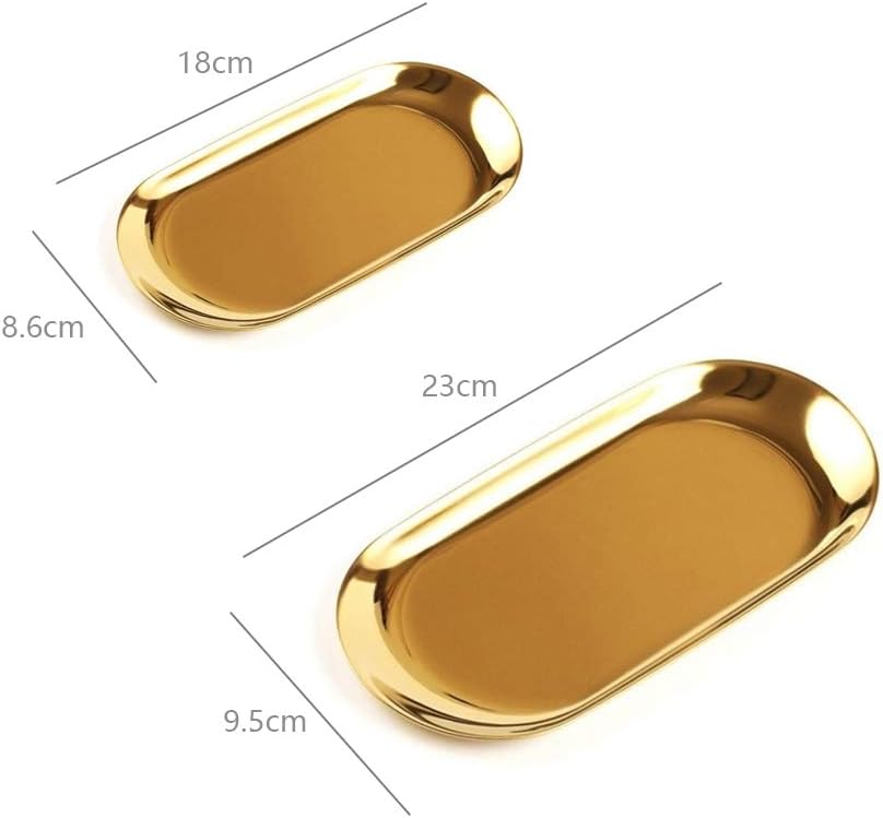 Limited Stock 2 Sets Gold Stainless Steel Towel Tray Jewelry Organizer Trinket Storage Dish Plate Oval