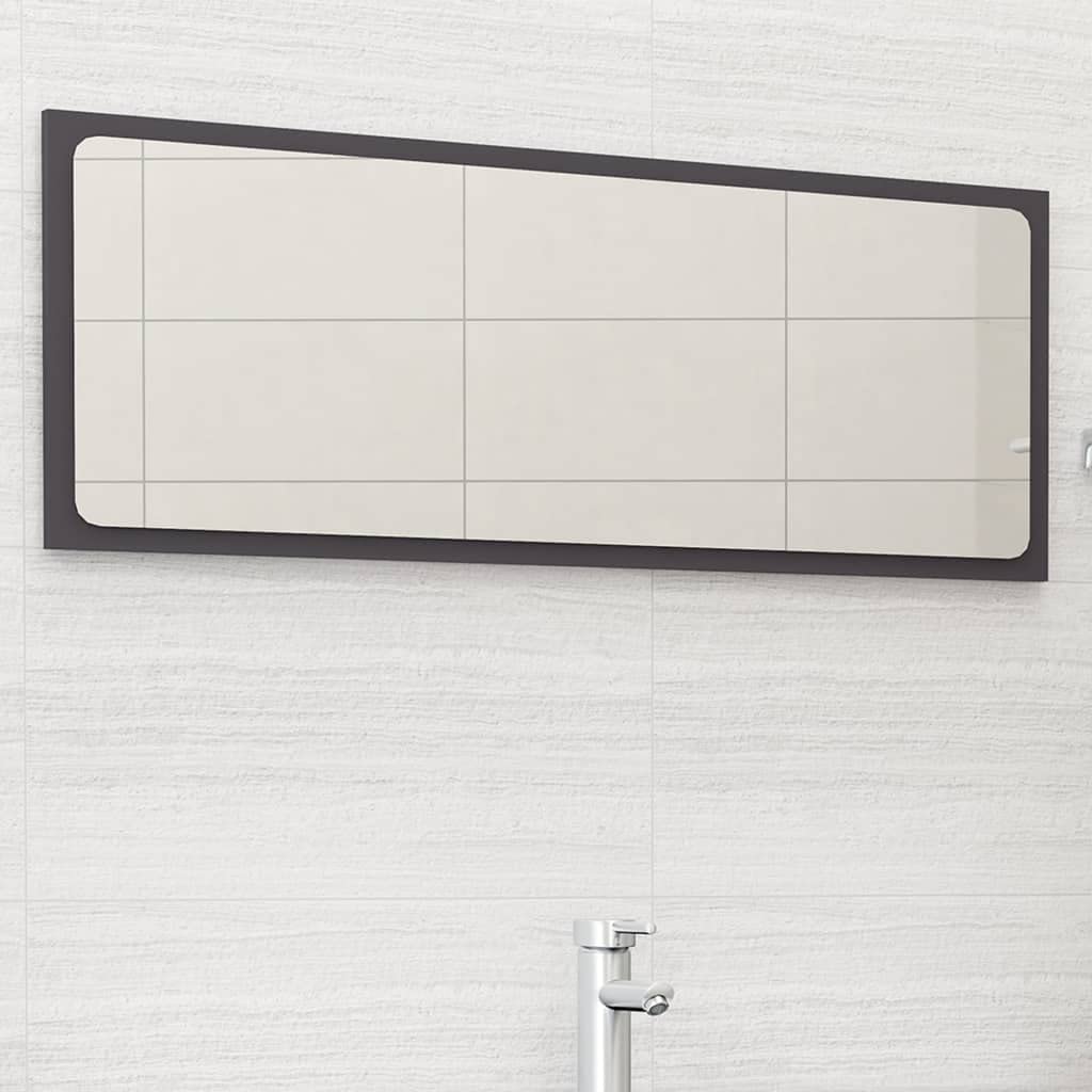 Lustro łazienkowe szare, z materiału drewnopochodnego i akrylu, 100 x 1,5 x 37 cm, wiszące, do łazienki, umywalki, toalety dla gości, zajmuje mało miejsca, do nowoczesnych pomieszczeń