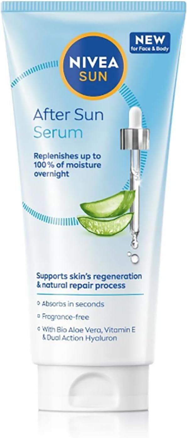 NIVEA SUN After-sun lotion with serum, for face and body, 100ml, NIVEA SUN After Sun Serum Lotion for face and body restores up to 100% of moisture overnight, Enriched with Bio Aloe Vera, Pack of 1