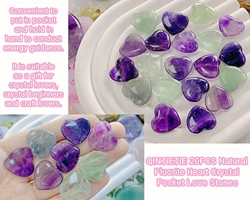 Image of QINJIEJIE 20 PCS Fluorite Heart Healing Crystals Natural Polished Crystal Worry Stones Chakra Mini Cute Palm Love Gemstones Set Bulk Wholesale Reiki Energy Balancing Meditation Valentine's Day Gift