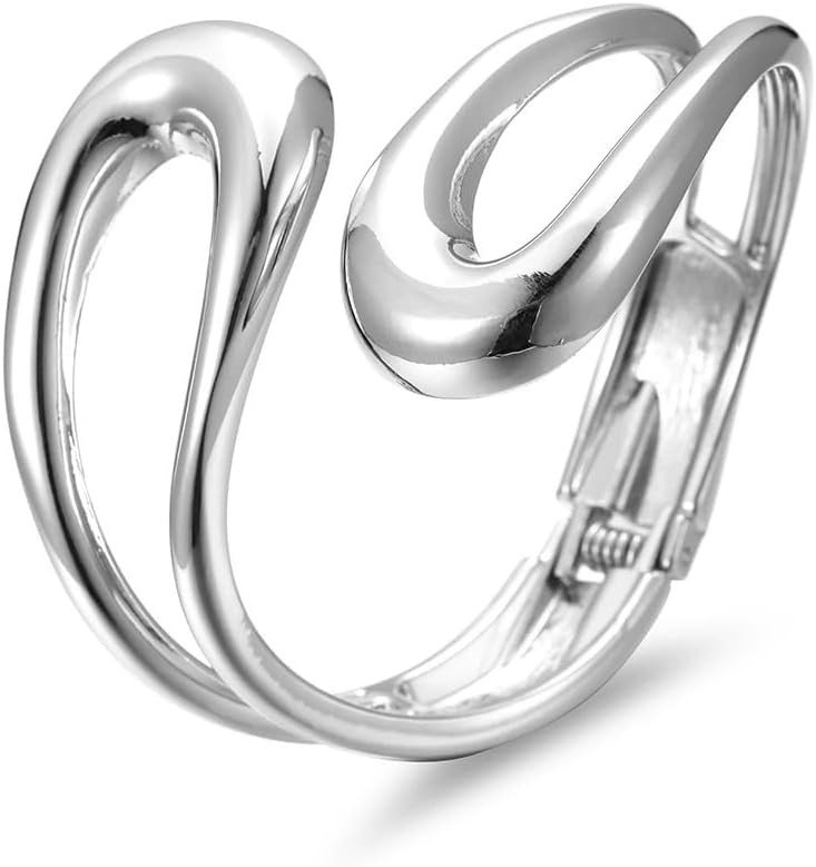 Gold Bangle Bracelets For Women, Polished Chunky Twisted Hinged Waterdrop Spiraled Oval Open Thick Cuff Statement Jewelry Gift - Image 7