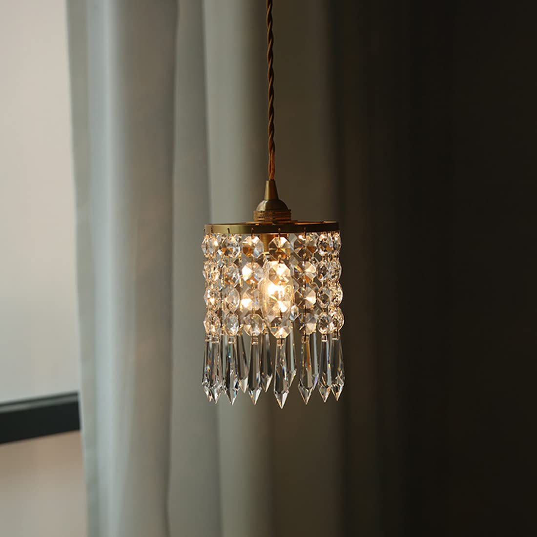 Retro LED Pendelleuchte Gold Kristall dekoratives Schlafzimmer Lampe Europäischer stil Vintage küchenlampe Antik Hängeleuchte für Wohnzimmer Büro Lernzimmer Bar Modern Elegante Kronleuchter E14, D17cm