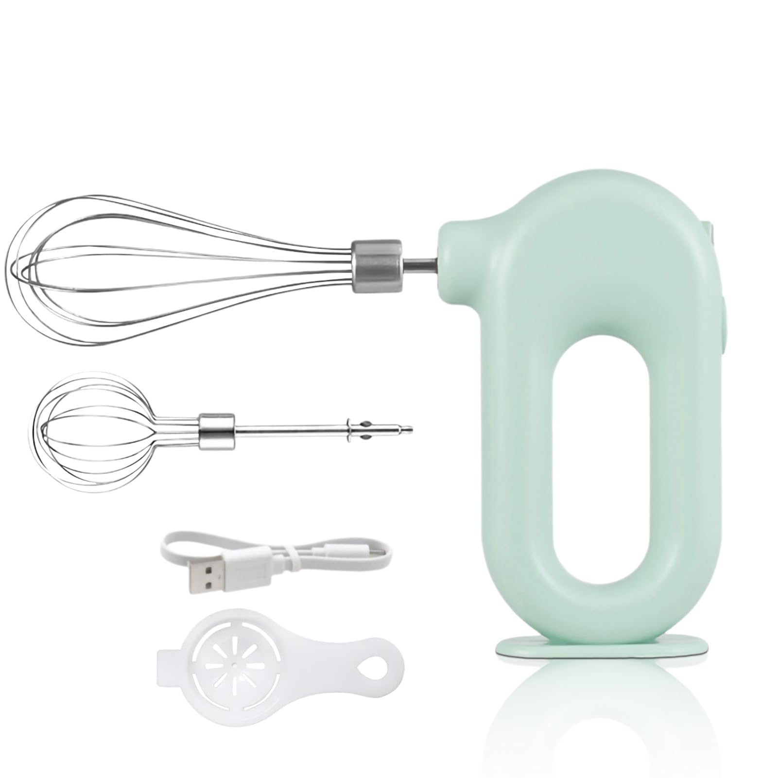 Frullatore manuale ricaricabile senza fili, mini 4 velocità, regolabile, USB, ricaricabile, per whisk a mano, portatile, 1500 mAh, con 2 martelli per uova (verde)