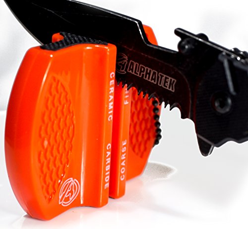 ALPHA TEK Pocket Hunting Knife Sharpener: Tungsten Carbide Ceramic Rod - For Camping and Outdoors (DAY GLOW ORANGE)