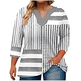 Compra Online Camiseta Manga Larga Mujer,Talla Grande Camisetas Básico de Rayas Cuello V Primavera Otoño Casual Estampado Sueltos Túnica Cómodo Camisa Informal Trabajo de Oficina Diario Tops tee