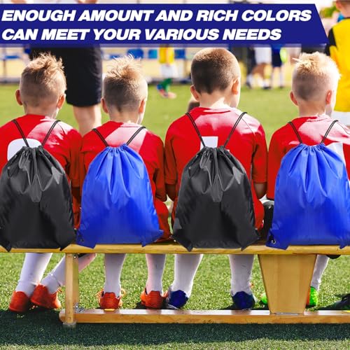Image of Shappy Drawstring Backpack Bulk Sports Gym Cinch Bag Polyester String Bag for Men Women(Black, Blue,120 Pcs)