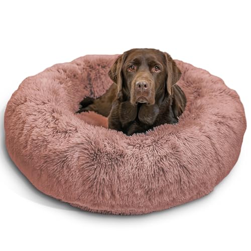 Image of Best Friends by Sheri The Original Calming Donut Dog Bed for Large Dogs up to 100 lbs, Shag Faux Fur, Dusty Rose, 36 inch x 36 inch