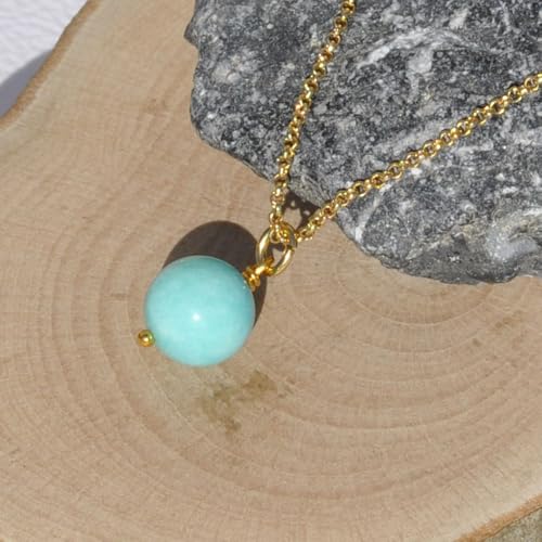 Collier Plaqué Or d'exception et sa Perle d'Amazonite véritable de style joaillerie - 4