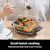 Ninja FN100WH Crispi Air Fryer, Microwave, Freezer & Dishwasher Safe, Non Toxic Glass Portable Cooking System, 4 QT & 5 Cup Glass Containers with Storage Lids, Easy Meals, White (Renewed)
