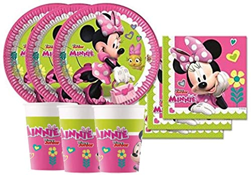 ILS I LOVE SHOPPING Kit de fête ou anniversaire coordonné pour 8 personnes, composé de 8 assiettes de Ø 23 cm, de 8 serviettes de table et de 8 gobelets, motif Minnie