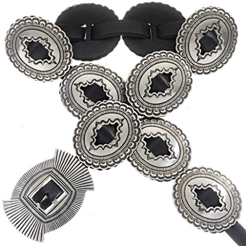Hammered Silver Navajo Concho Belt Sterling Patterns on Genuine Leather 0082