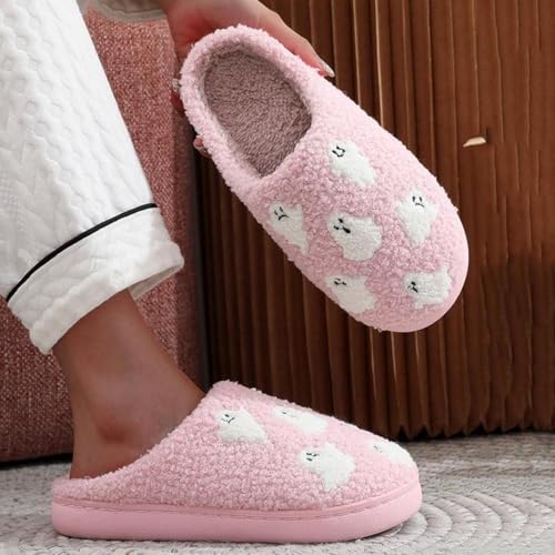 Halloween Slippers for Women Men Cute Cozy Warm Plush Fluffy Slippers Holiday Indoor House Shoes Bats Pumpkin Slipper Retro Memory Foam 2025 Fall Slipper3