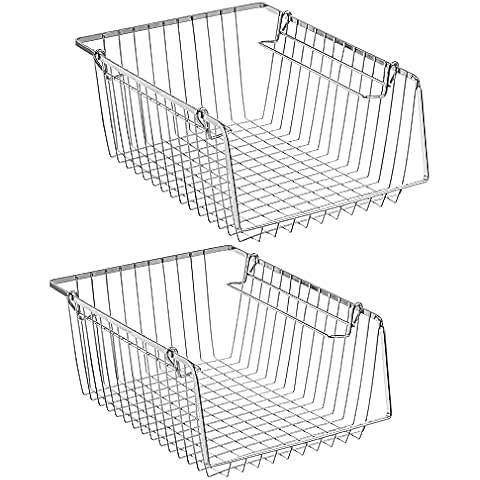blitzlabs Large Storage Baskets Stackable Organizer Basket Bins  Stacking Household Wire Baskets with Handles Storage Organization for Kitchen, Pantry, Bathroom, Cabinets, Closets, Bedrooms, Set of 2 Cover