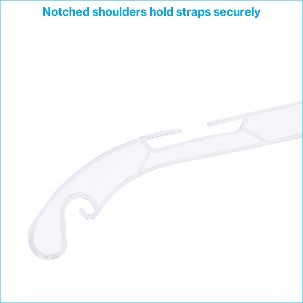 SSWBasics 17 inch Clear Plastic Dress Hangers (Case of 20) - Features a Chrome Swivel Hook and Notched Shoulders - Perfect for Lightweight Fabrics and Can Be Used for Retail Stores