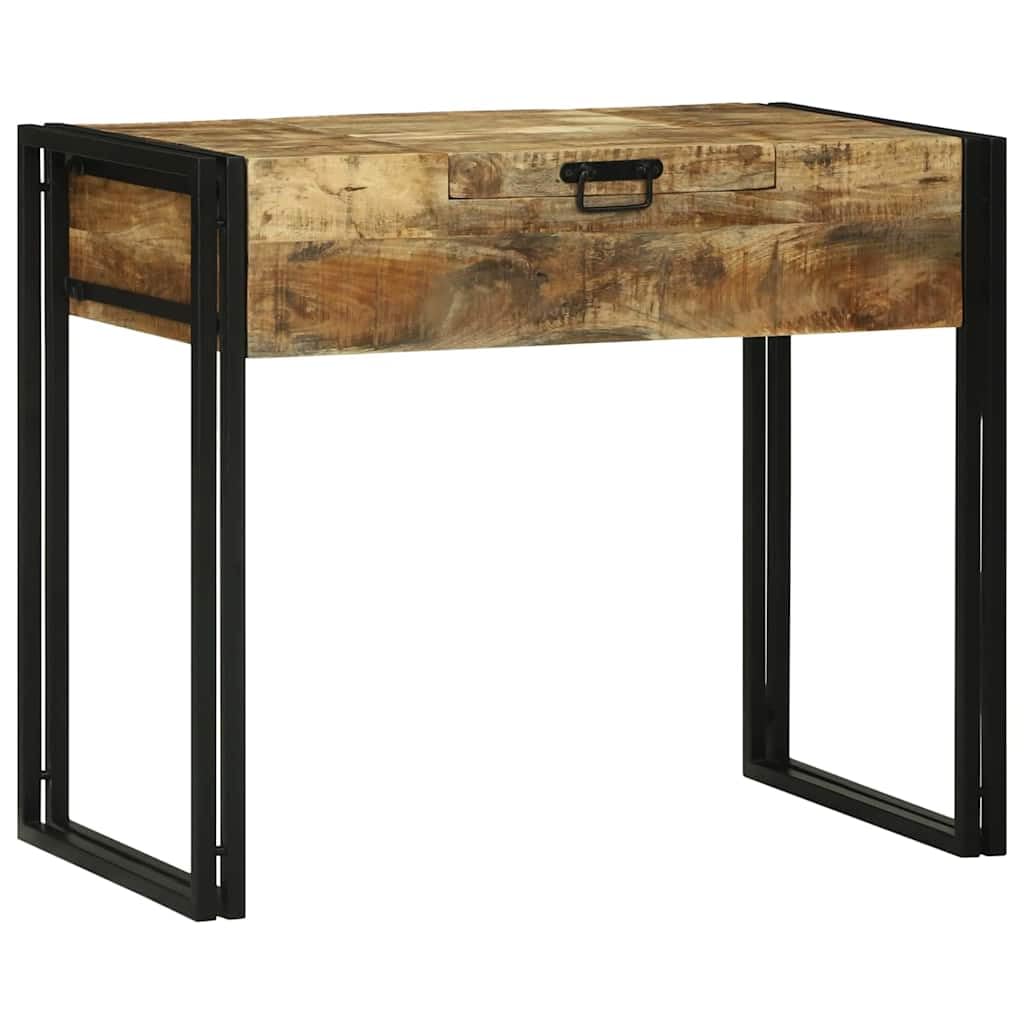Stolik fryzjerski do sypialni z brązowego litego drewna mango z miejscem do przechowywania i lustrem, 90 x 50 x 75 cm, kompaktowy do sypialni, komoda do makijażu z szufladami i oświetleniem