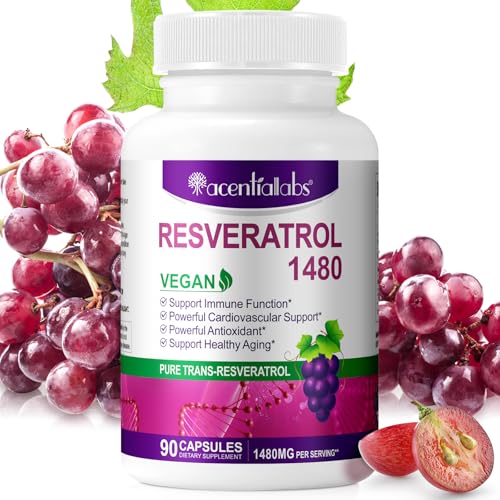 Trans Resveratrolo 1000 mg con quercetina da 300 mg per cuore, pelle e antiossidante anti-invecchiamento | 90 capsule