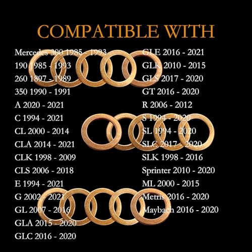 Image of 15PCS Oil Drain Plug Gasket, Compatible with Mercedes, 14mm Copper Oil Drain Plug Washer Gaskets OE PN 007603-014106
