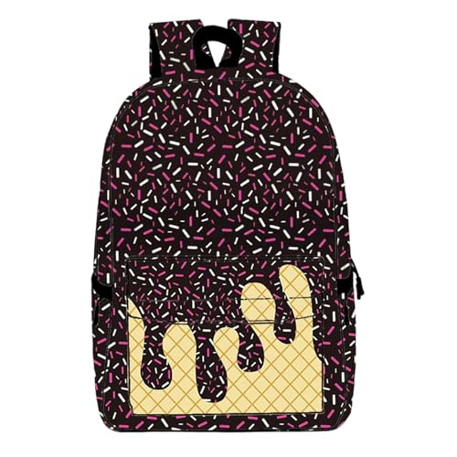 Ice Cream Backpack Kawaii Shoulder Bagpacks with Side Pockets Cute, Large Capacity Daypack Lightweight for Boys Girls (Black)
