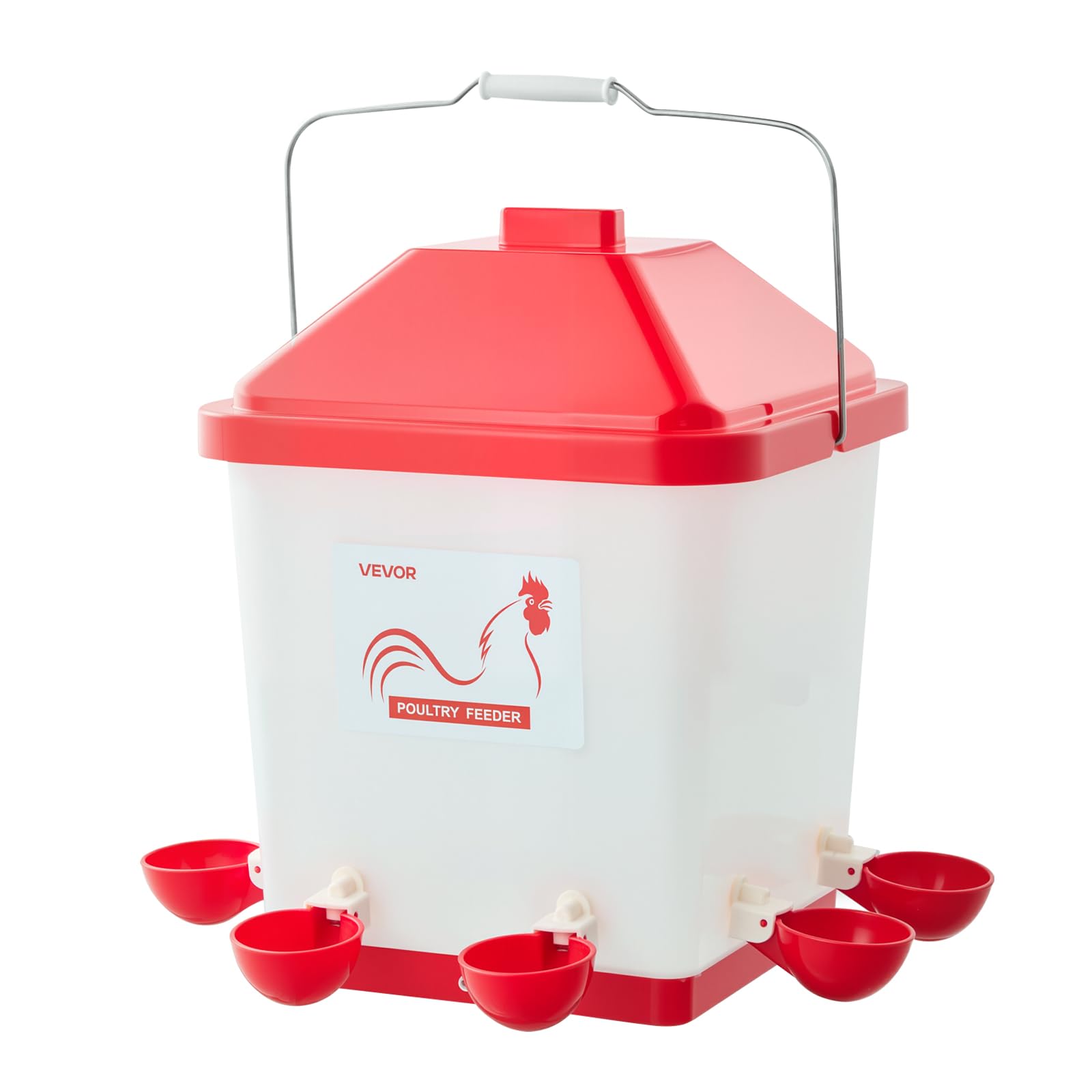 VEVOR Abbeveratoio Automatico per Polli da 19 L, 6 Porte per l'Acqua, Tazza per l'Acqua a Riempimento, con Maniglia e Anello di Gomma Sigillato, Materiale PP Impermeabile, Design Senza Sprechi