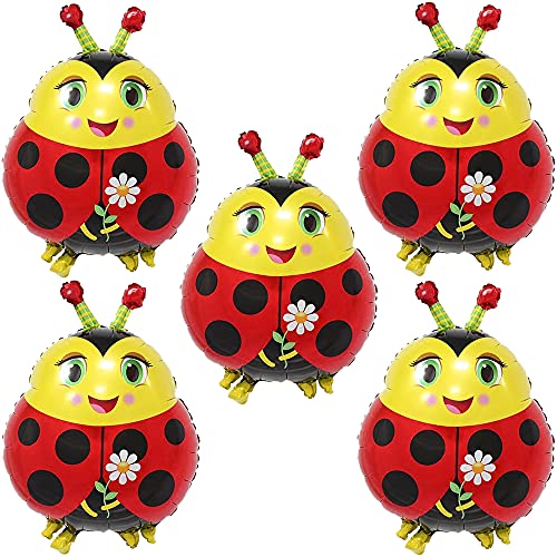 HORUIUS Ladybug Balloon Animal Insect Ladybug Foil Mylar Balloons for Ladybug Themed Party Birthday Decoration Supplies 5PCS