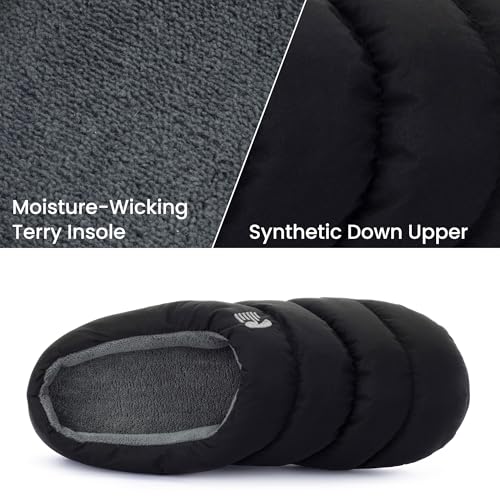 RockDove Mens Campground Puffer Slippers Memory Foam Cozy Indoor Outdoor House Shoes Non Slip Machine Washable Gift Ready, Size 9-10 US Men, Black/Grey by RockDove - Used condition - Image 3