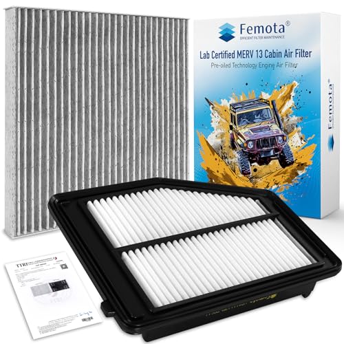 Femota Cabin & Engine Air Filter Kit, CF10134 & CA11113, Lab Certified MERV 13, Pre-oiled, 2pcs, Specific for Honda Civic (2012-2015, 1.8L L4 Only), Acura ILX (2013-2015, 2.0L L4 Only)