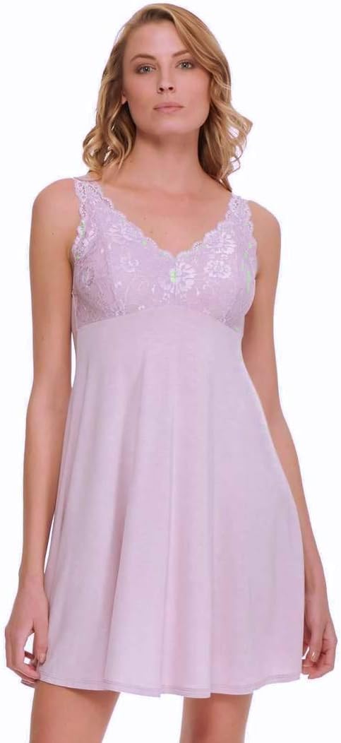 Felina Micro Modal Chemise Lace Adjustable Loungewear Sleepwear - Lilac Small, Black