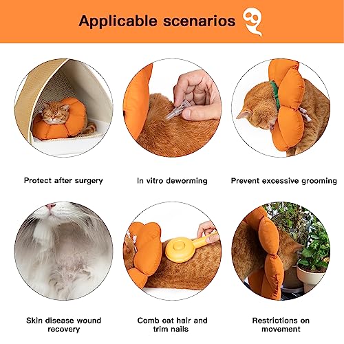 Image of Cat Cone Collar,Cute Waterproof Recovery Collar,Anti-Bite Lick Wound Healing Safety Elizabethan e Collar for Cats,Orange Pumpkin Cat Halloween Costume