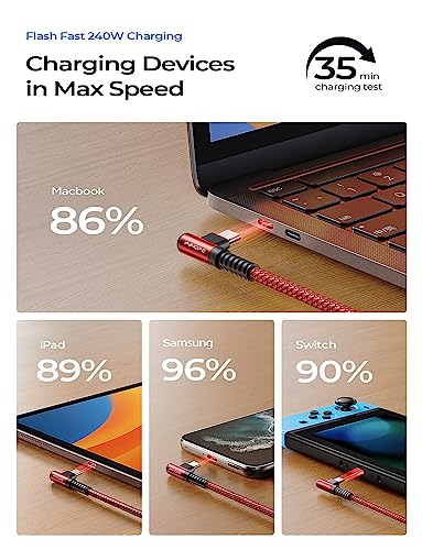 Image of AINOPE 240W High Speed USB C Cable [3.3ft] USBC to USBC Cable, Right Angle C to C Cable Fast Charging Compatible with iPhone 16 Charger Cord, iPad Pro,MacBook Air 2024 M4,Samsung Galaxy S24, Red
