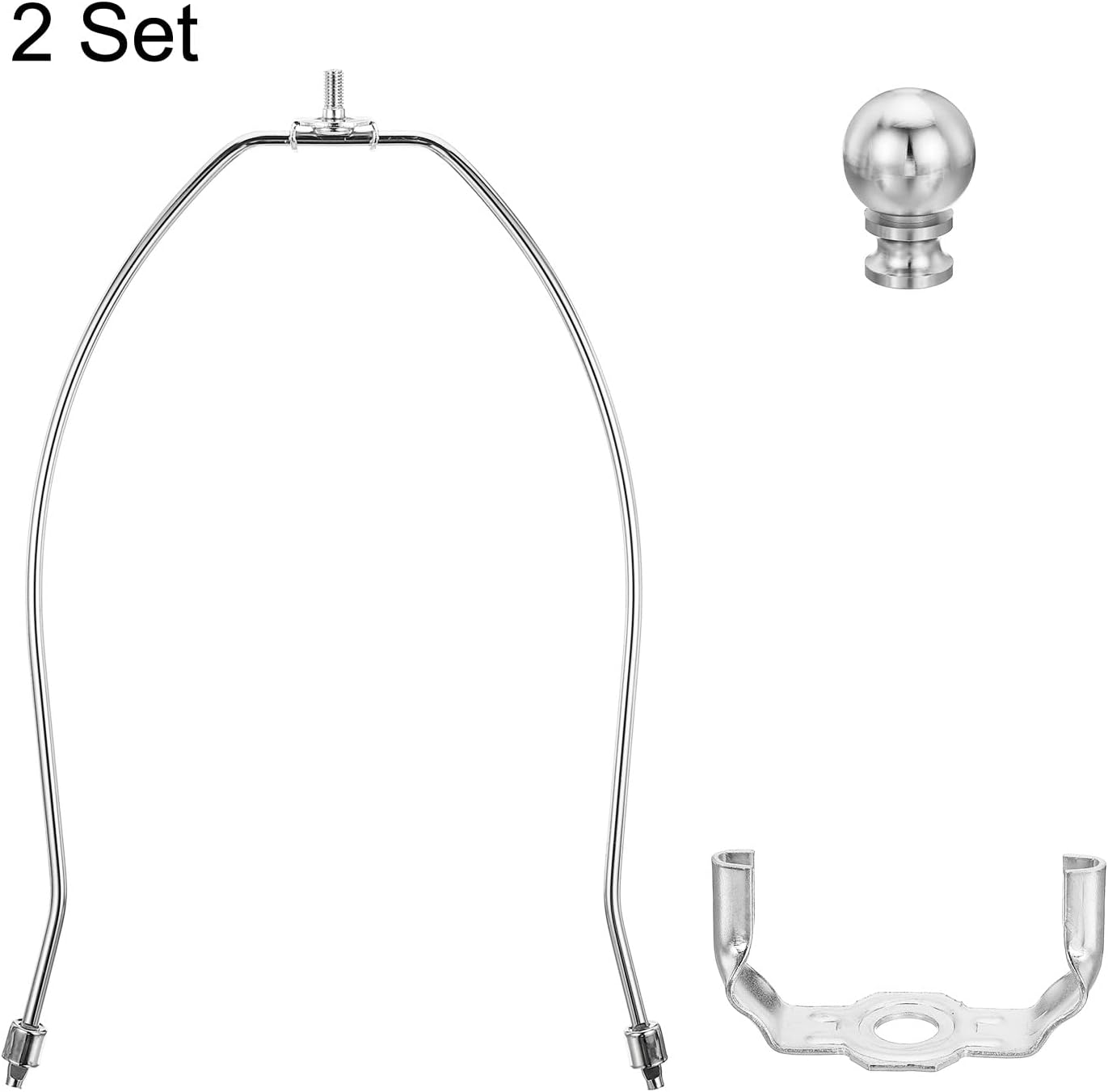 PATIKIL 11 Inch Lamp Harp Kit with Finial, 2 Set Detachable Shade Bracket Holder, DIY Lighting Accessories for Table Floor Lamps, Chrome