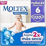 Dermatológicamente testados Moltex Premium Comfort Pañales Talla 6 (17-28 Kg) - 120 Pañales (4 Bolsas de 30 Unds)