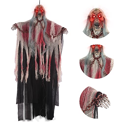 Wishstar Decoración de Halloween Horror, Blanco Grim Reaper Ghost 104 cm, con Calavera y Grilletes de Cadena, Decoración de Terror Espeluznante para Fiesta Temática de Carnaval de Halloween