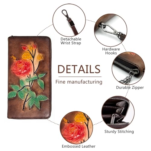Image of Wallet Genuine Leather for Women - with RFID Blocking Card checkbook ID Slot Large Capacity Vintage style (gardenia coffee)